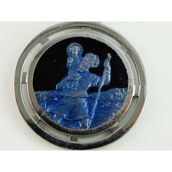 St Christopher Keychain Blue Enamel Lourdes Patron Saint of Travel Protection - Picture 2 of 3